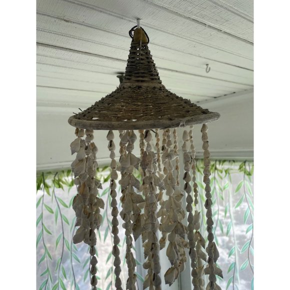 Vintage Wicker Seashell hanging Mobile Wind Chime Chandelier - Picture 2 of 16